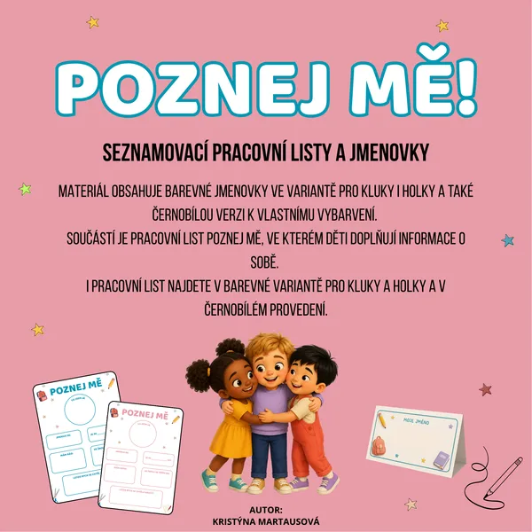 Poznej mě - Jmenovky a seznamovací pracovní listy 🌈
