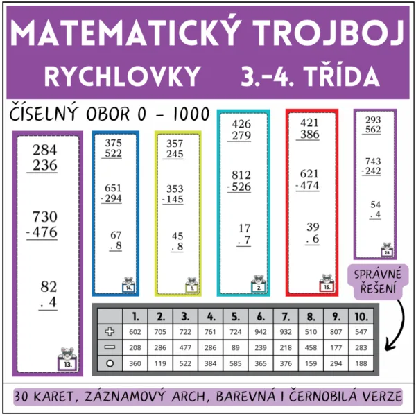 Matematický trojboj - písemné sčítání, odčítání, násobení
