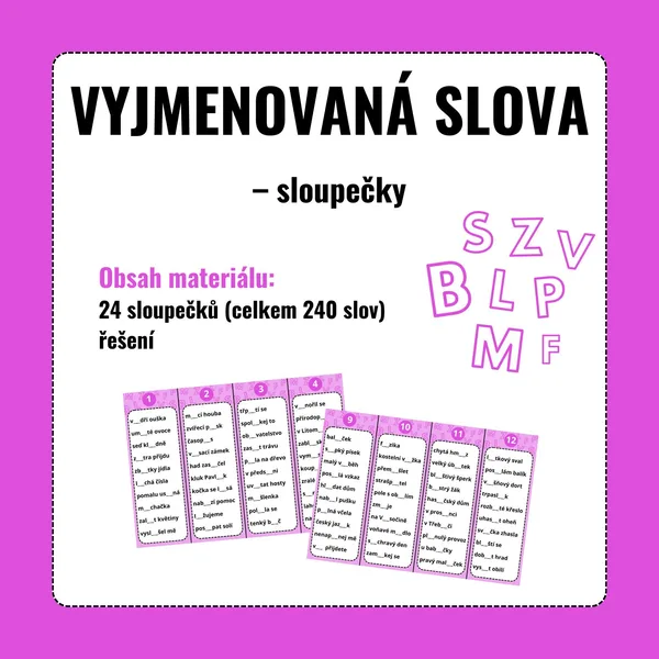 VYJMENOVANÁ SLOVA – sloupečky