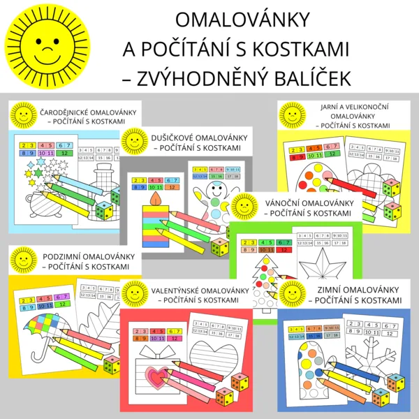 OMALOVÁNKY A POČÍTÁNÍ S KOSTKAMI - ZVÝHODNĚNÝ BALÍČEK