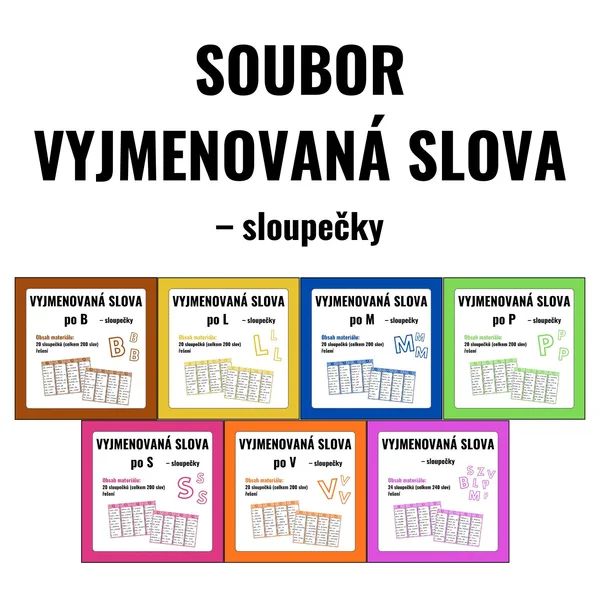 SOUBOR VYJMENOVANÝCH SLOV – sloupečky