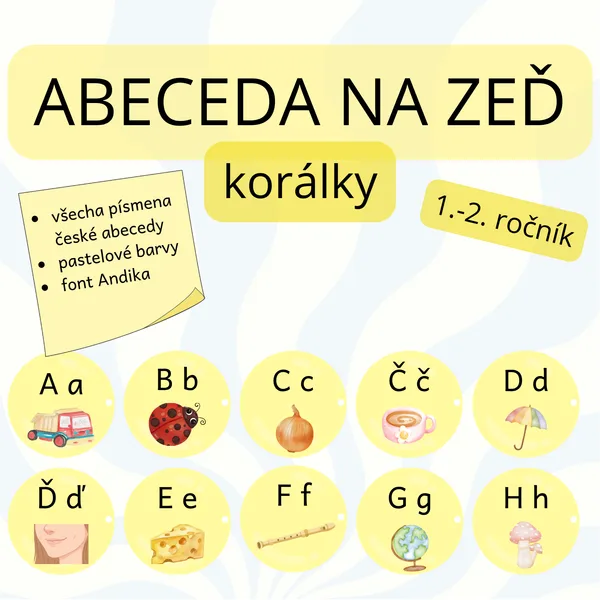 Pastelová abeceda na zeď „Korálky“ – jemná výzdoba třídy