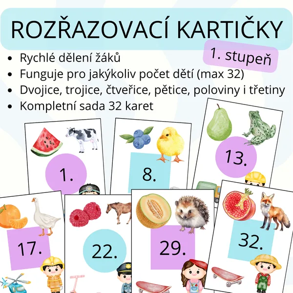 Rozřazovací kartičky: dělení do skupin