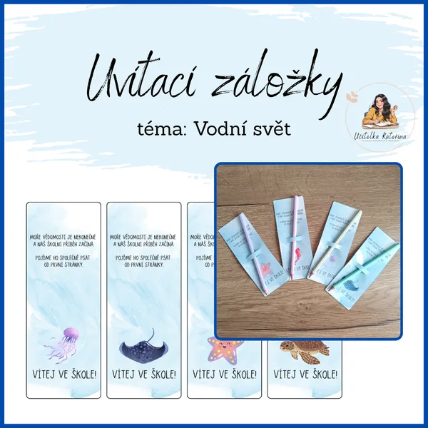 Uvítací záložky pro 1. školní den - téma vodní svět