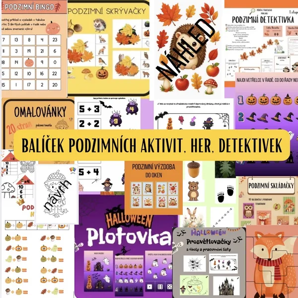 PODZIMNÍ AKTIVITY - skládačky, detektivka, počítání, já mám, kdo má?, pracovní listy, omalovánky, výzdoba oken a další