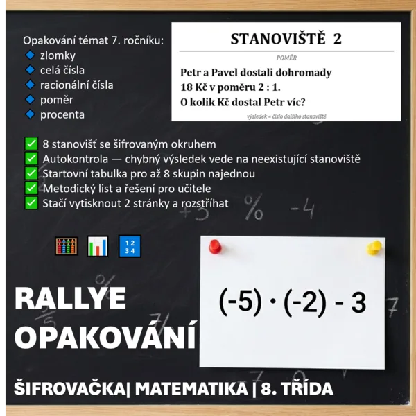 🏎️ RALLYE OPAKOVÁNÍ ze sedmičky | Matematická šifrovačka (8. třída)