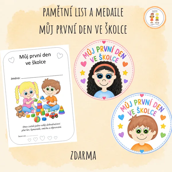 Pamětní list, medaile - První den ve školce