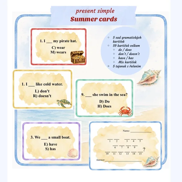 Present simple - summer cards
