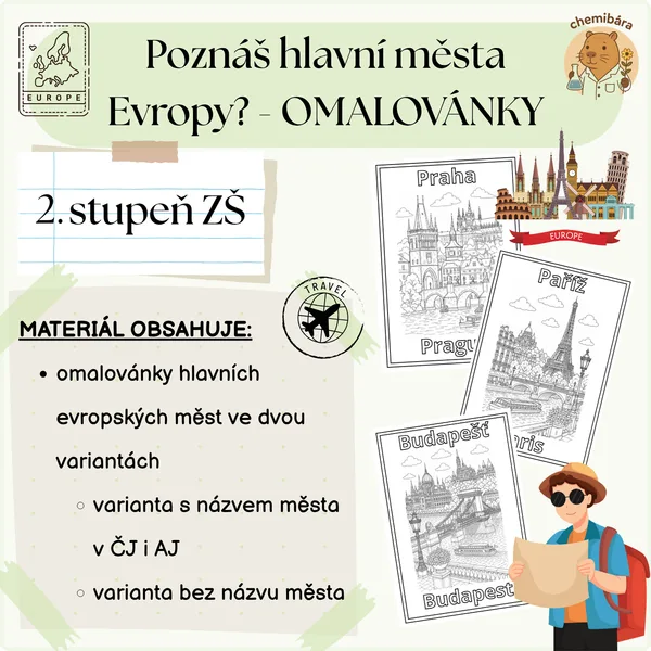 Poznáš hlavní města Evropy? - OMALOVÁNKY