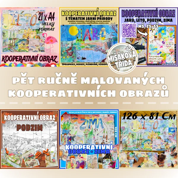 Ručně kreslené kooperativní obrazy - 4 roční období