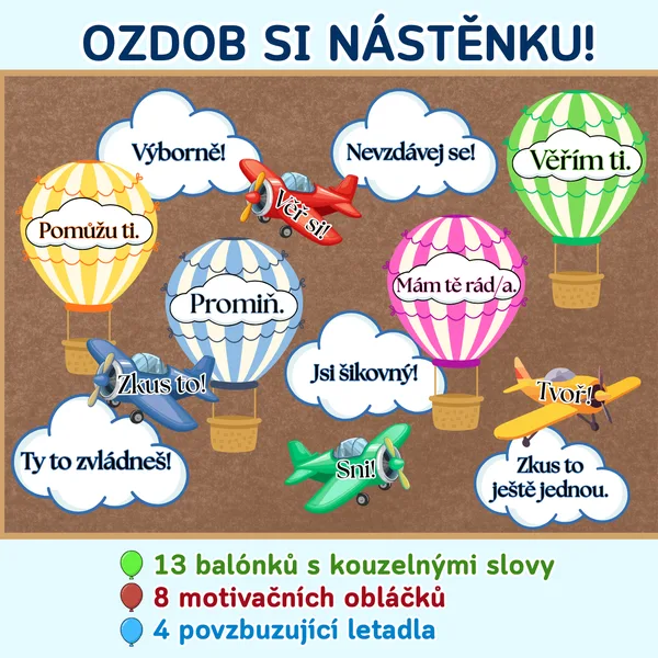 # Motivační nástěnka / výzdoba třídy – balónky / Balónková výzdoba / kouzelná slovíčka
