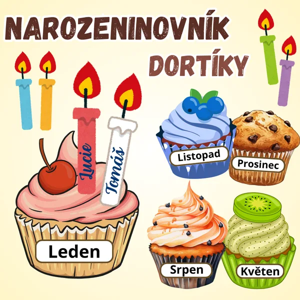 Narozeninovník dortíky / cupcake a svíčky / muffiny