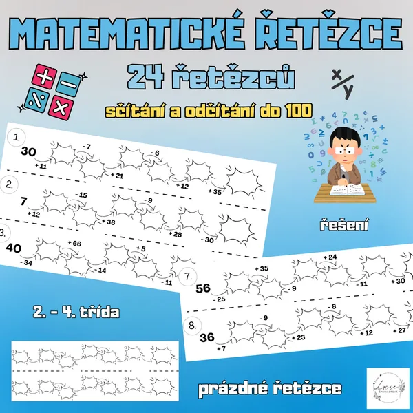 Matematické řetězce - sčítání a odčítání do 100