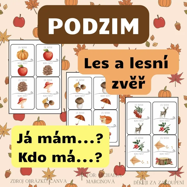 Podzim, les a lesní zvěř - Já mám. Kdo má? - 48 herních kartiček