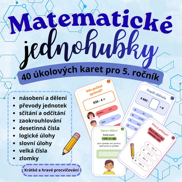 Matematické jednohubky - procvičovací karty pro 5. ročník