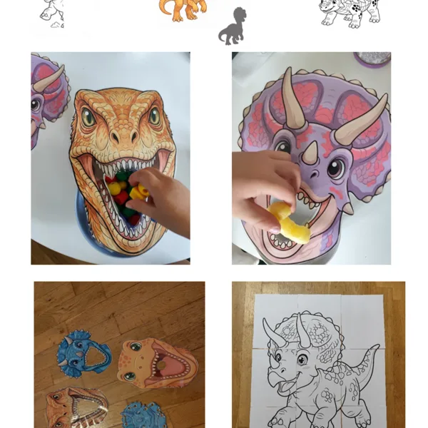Zábavné aktivity s dinosaury + kooperativní omalovánky na 9 A4