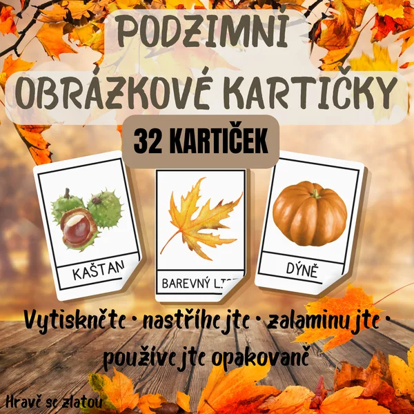 Podzimní obrázkové kartičky – 32 kartiček