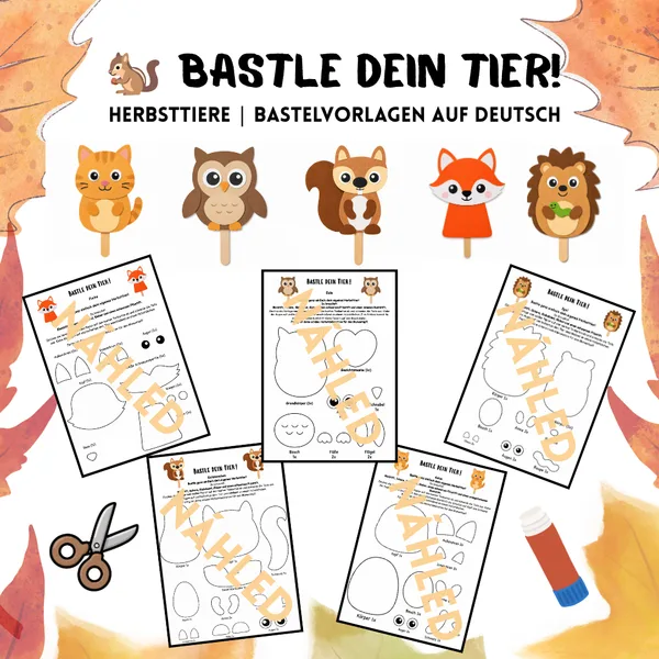 🐿️ Bastle dein Tier! – Herbsttiere | Bastelvorlagen auf Deutsch