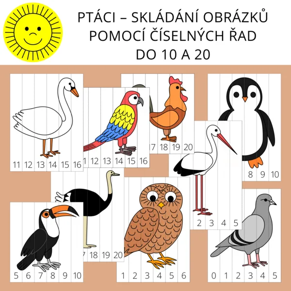PTÁCI – SKLÁDÁNÍ OBRÁZKŮ POMOCÍ ČÍSELNÝCH ŘAD DO 10 A 20