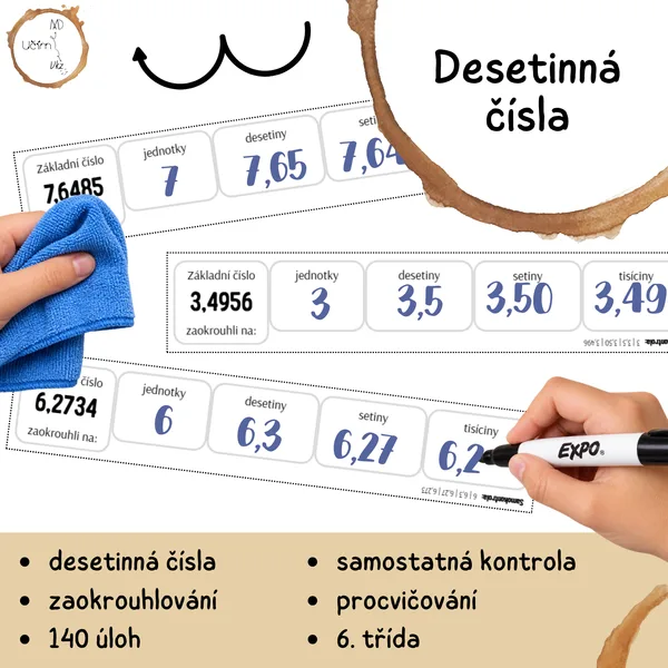 Desetinná čísla – zaokrouhlování (35 proužků se samokontrolou)