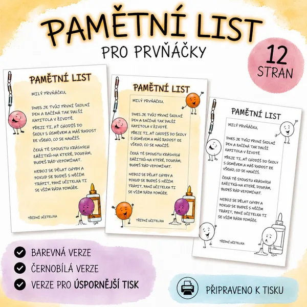Pamětní listy pro prvňáčky
