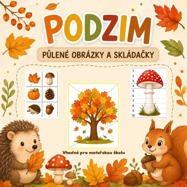 Podzim - půlené obrázky a skládačky