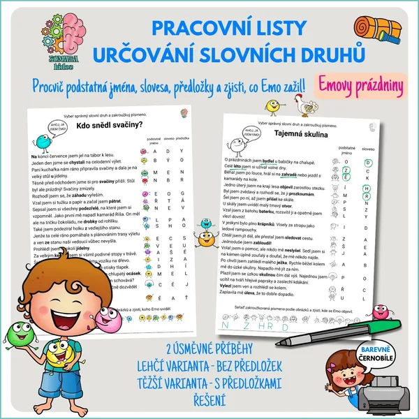 Pracovní listy - určování slovních druhů Emovy prázdniny