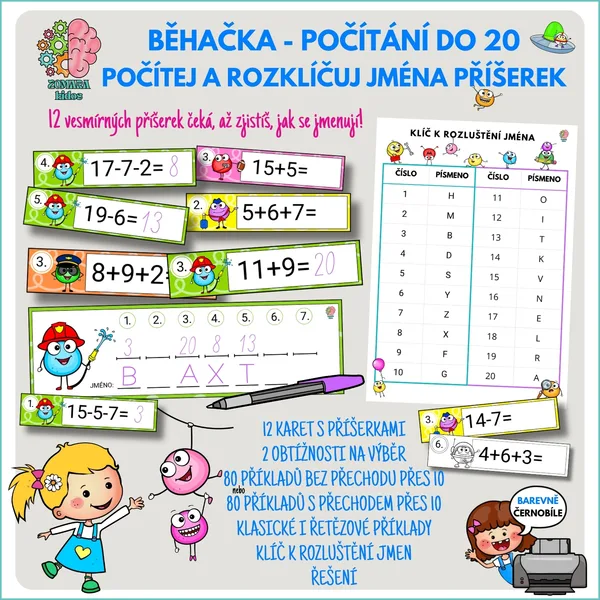 Běhačka: počítání do 20 - Počítej a rozklíčuj jména vesmírných příšerek