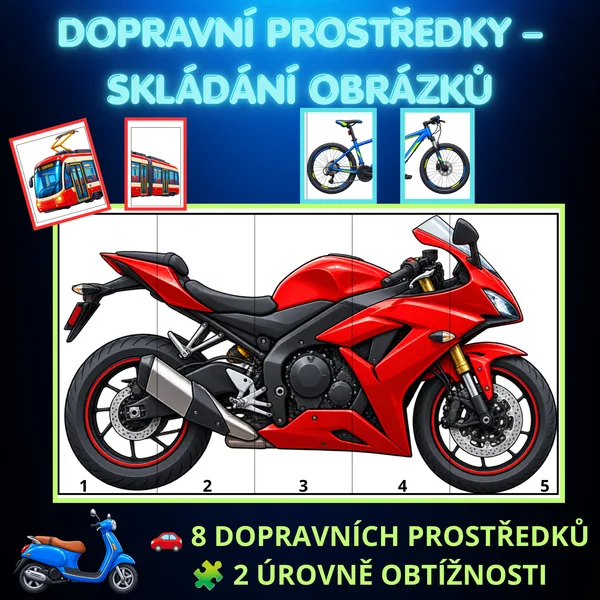 🚗 Poskládej dopravní prostředky | 2 úrovně obtížnosti
