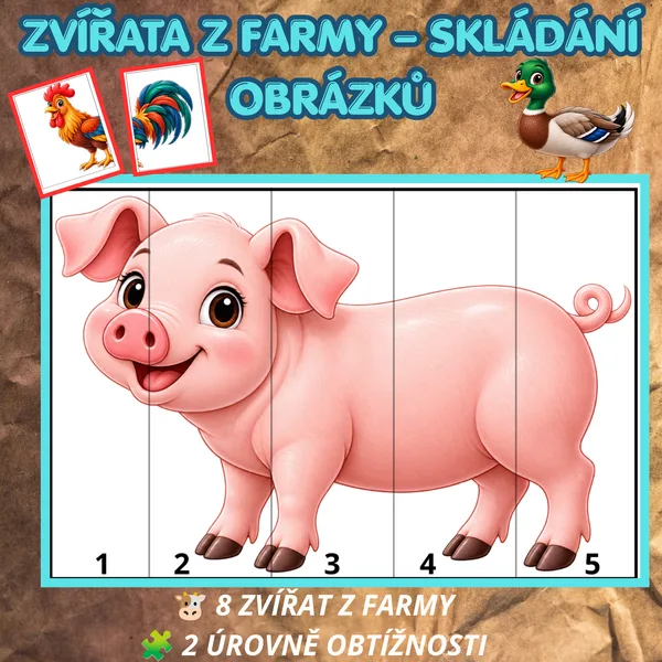 🐷 ZVÍŘATA Z FARMY – SKLÁDÁNÍ OBRÁZKŮ | 2 ÚROVNĚ OBTÍŽNOSTI🐷