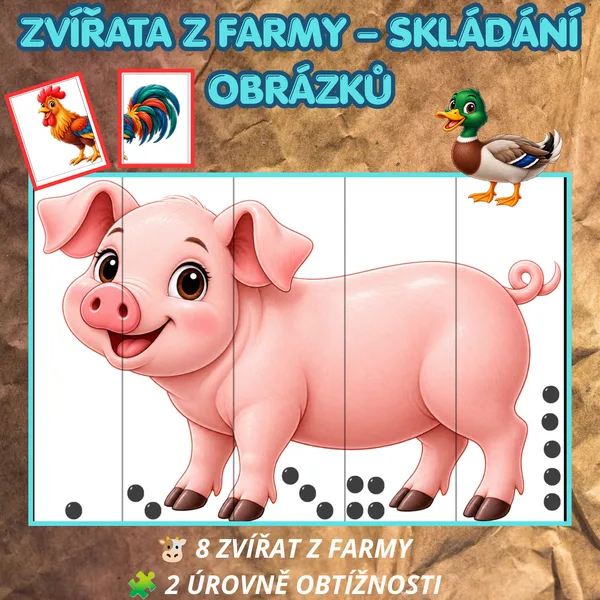 🐷 ZVÍŘATA Z FARMY – SKLÁDÁNÍ OBRÁZKŮ | 2 ÚROVNĚ OBTÍŽNOSTI🐷