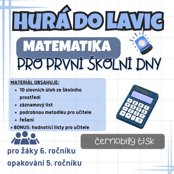 Hurá do lavic - Matematika pro první školní dny, pro žáky 6. ročníku