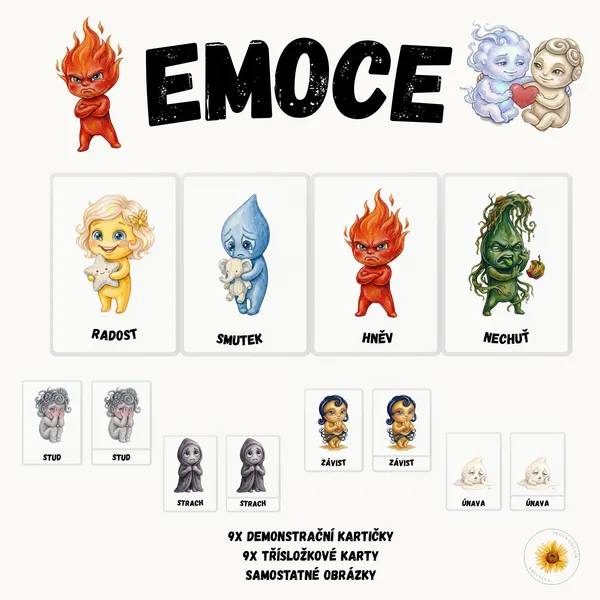 Emoce | demonstrační obrázky, třísložkové karty