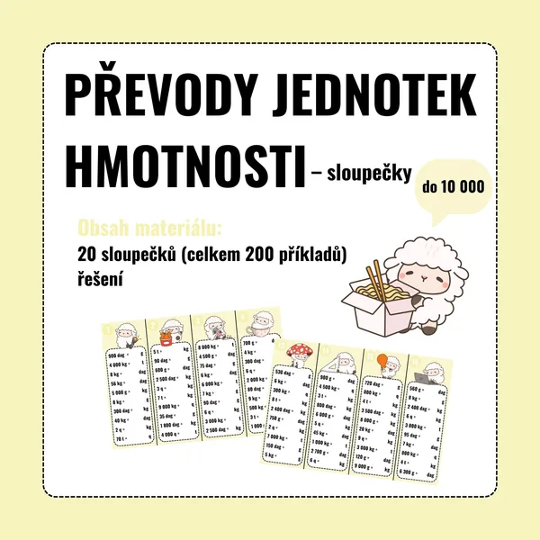 PŘEVODY JEDNOTEK HMOTNOSTI (do 10 000) – sloupečky