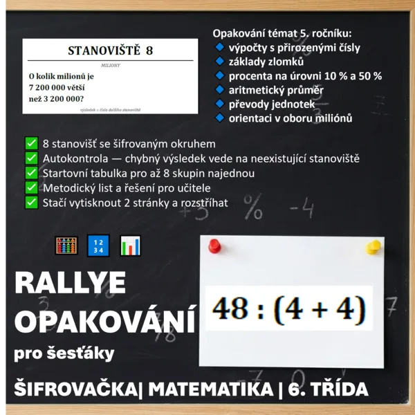 🏎️ RALLYE OPAKOVÁNÍ z pětky | Matematická šifrovačka (5.-6. třída)