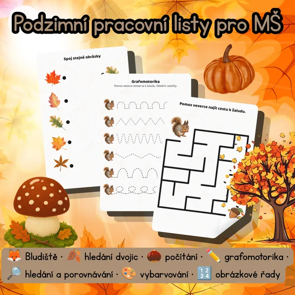 Podzimní pracovní listy pro MŠ | Hravé podzimní úkoly
