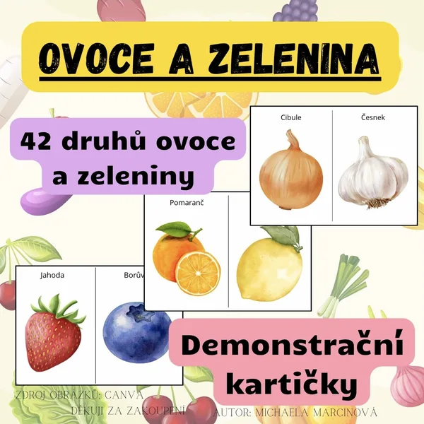 Ovoce a zelenina - Výukové / Demonstrační kartičky
