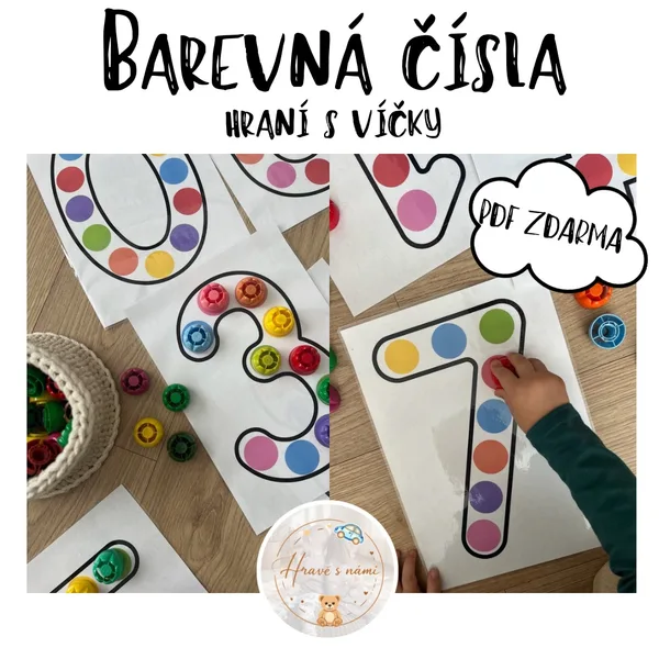 Barevná čísla - hraní s víčky