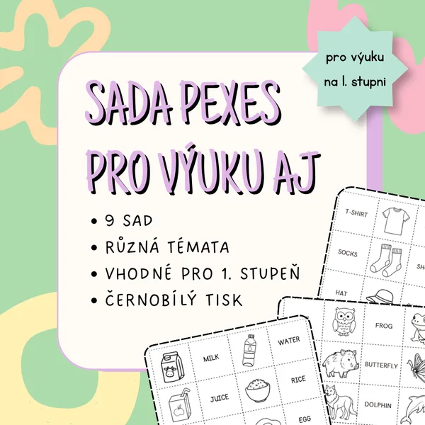 Sada pexes s anglickými slovíčky