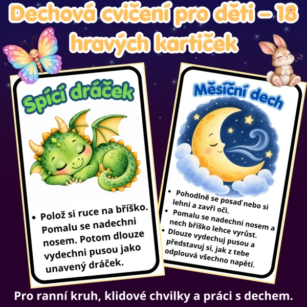 🌬️ DECHOVÁ CVIČENÍ PRO DĚTI – 18 KARTIČEK