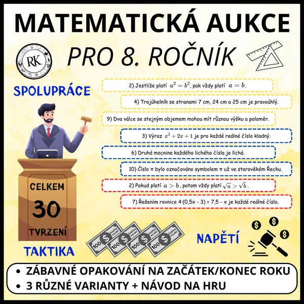 Opakování učiva 8. ročníku - Matematická aukce
