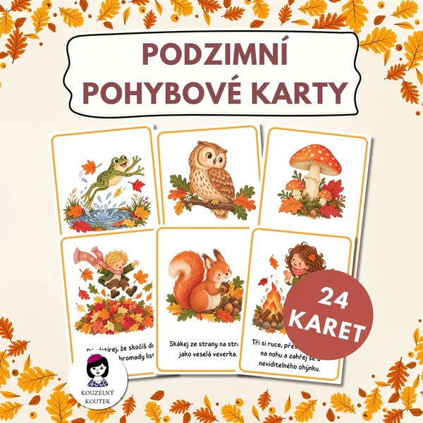 Podzimní pohybové karty pro děti – 24 pohybových her a aktivit