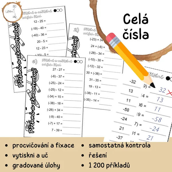 Sčítání a odčítání celých čísel - přehni a zkontroluj!