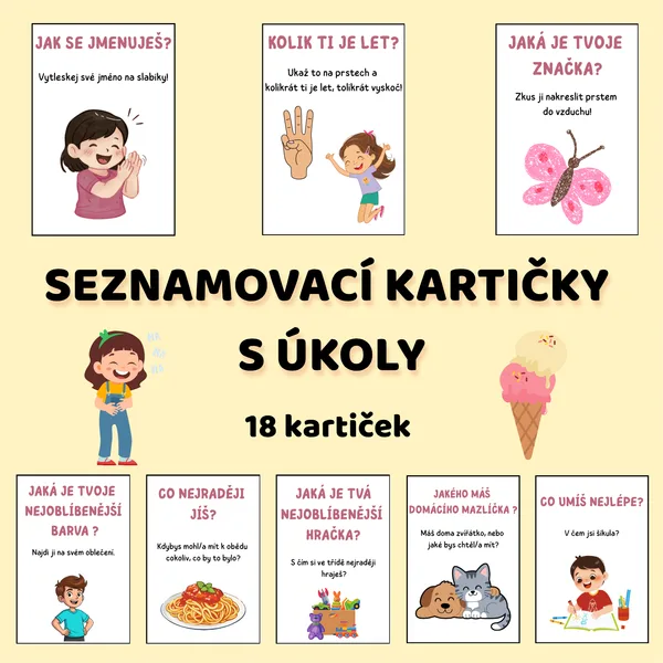 Seznamovací kartičky s úkoly