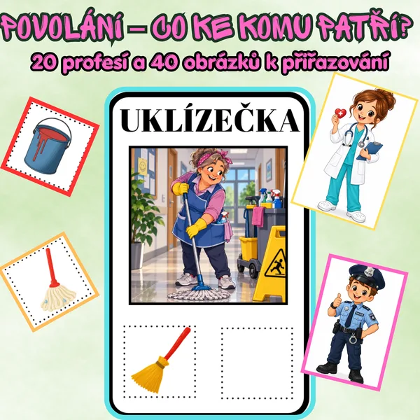 POVOLÁNÍ – Co ke komu patří? | 20 profesí a 40 obrázků k přiřazování