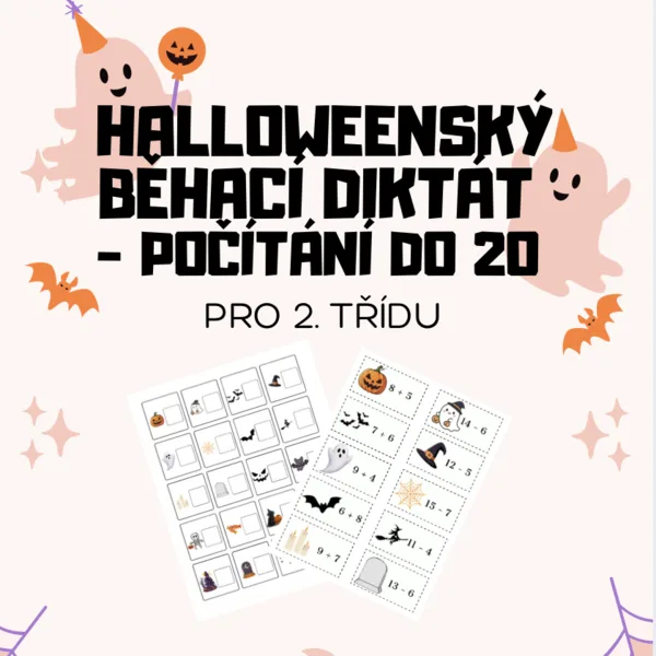 Halloweenský běhací diktát - počítání do 20 pro 2. třídu ZŠ