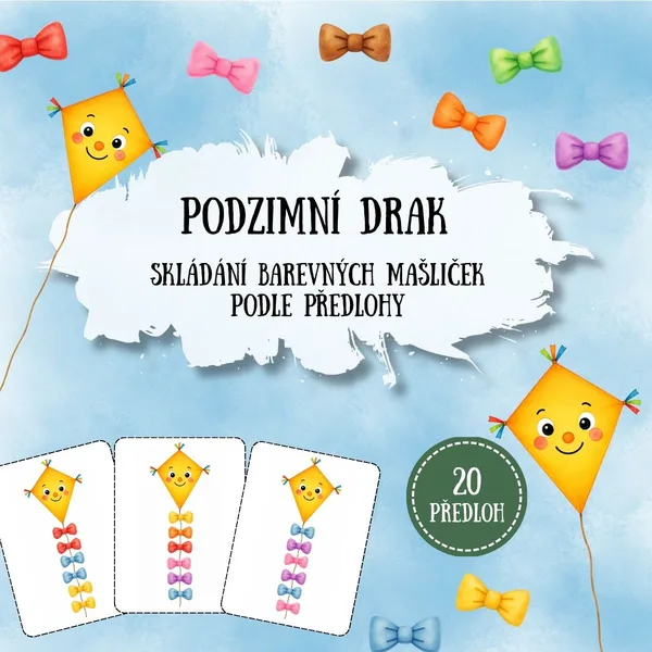 Podzimní drak - skládání barevných mašliček podle předlohy