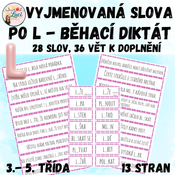 Vyjmenovaná slova po L - běhací diktát  - 28 slov, 36 slov