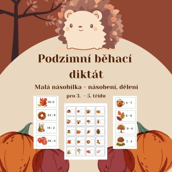 Podzimní běhací diktát - malá násobilka (násobení, dělení) pro 3. - 5. třídu