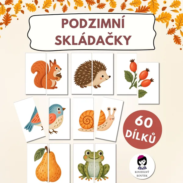 Podzimní skládačka | Puzzle | Podzim | Kaštany | Žaludy | Pro nejmenší